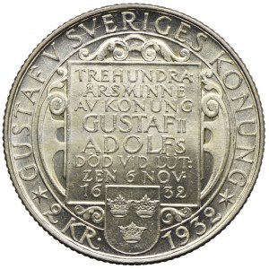 Szwecja, Gustaw V, 2 korony 1932, Sztokholm
