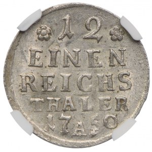 Niemcy, Prusy, Fryderyk II, 1/12 talara 1750 A, Berlin, NGC MS62