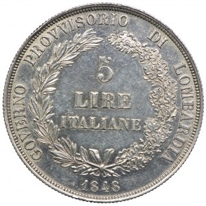 Włochy, Lombardia, 5 lirów 1848 M, Mediolan