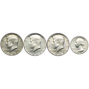 USA, 1/2 Dollar 1967, 1969 D, 25 Cents 1976 S (4 St.).