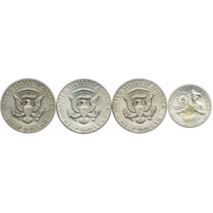 USA, 1/2 Dollar 1967, 1969 D, 25 Cents 1976 S (4 St.).