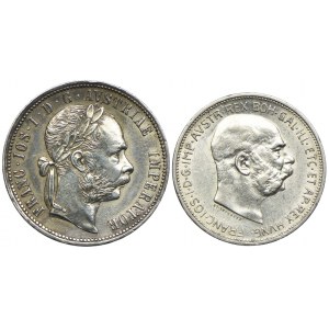 Austria, Franz Joseph I, 1 florin 1879, 2 crowns 1913 (2pc).
