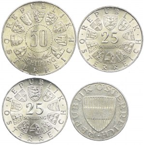 Austria, zestaw, 10, 25, 50 szylingów 1957-1973 (4szt.)