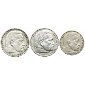 Germany, Third Reich, 5 marks 1936 A, 5 marks 1939 A, 2 marks 1937 A, (3pc).