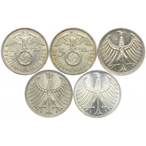 Deutschland, 5 Mark 1936-1971 (5Stück).