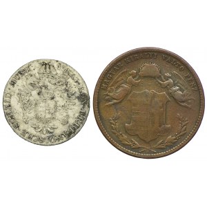 Austria, Franciszek II, 6 krajcarów 1795 Wiedeń, Węgry, Franciszek Józef I, 4 krajcary 1868, KB (2 szt.)