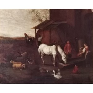 ARTYSTA NIEOKREŚLONY, XVIII w., Scena w zagrodzie - u wodopoju