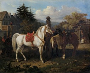 Kossak Juliusz, KONIE PRZED DWORKIEM, 1858