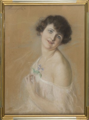 Józef UNIERZYSKI, Portret kobiety z fiołkami