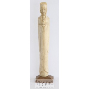 Figurka - Matka Boska, kość, podstawa - drewno, wys. 18 cm