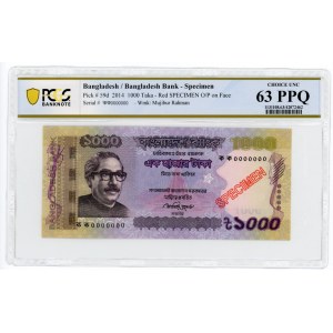 Bangladesh 500 & 1000 Taka 2014 Specimen PCGS 64 & 63