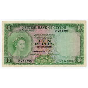 Ceylon 10 Rupees 1954