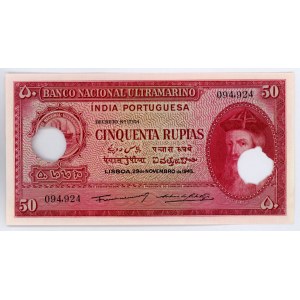 Portuguese India 50 Rupias 1945 Cancelled Note