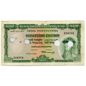 Portuguese India 600 Escudos 1959 Cancelled Note