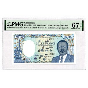 Cameroon 1000 Francs 1992 PMG 67 EPQ