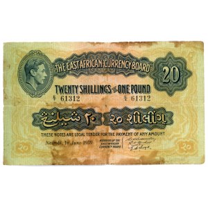 East Africa 20 Shillings = 1 Pound 1939