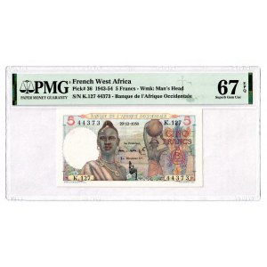 French West Africa 5 Francs 1943 - 1954 PMG 67 EPQ