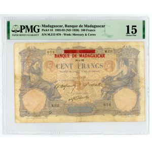 Madagascar 100 Francs 1926 (ND), Old dates 3.12.1892-13.2.1893 PMG 15