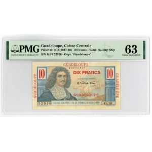 Guadeloupe 10 Francs 1947 - 1949 PMG 63