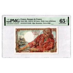 France 20 Francs 1942 - 1944 PMG 65 EPQ