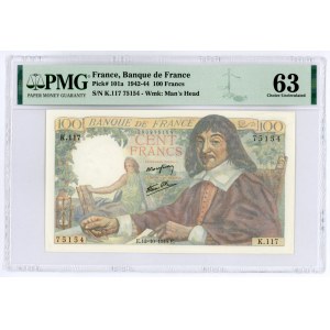 France 100 Francs 1942 - 1944 PMG 63