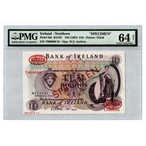 Northern Ireland 10 Pounds 1967 Specimen PMG 64