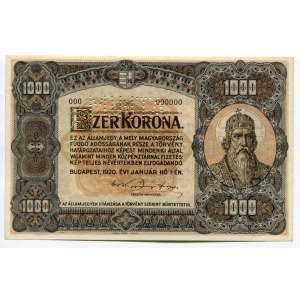 Hungary 1000 Korona 1920 Specimen
