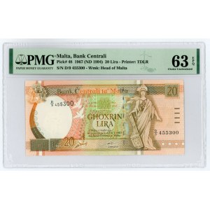 Malta 20 Lira 1994 (ND) PMG 63 EPQ