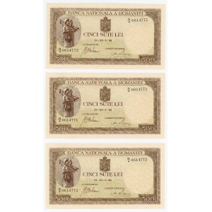 Romania 3 x 500 Lei 1940 With Consecutive Numbers