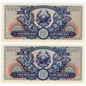 Romania 2 x 1000 Lei 1948 With Consecutive Numbers