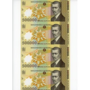 Romania 4 x 500000 Lei 2000 Uncutted Sheet of Notes