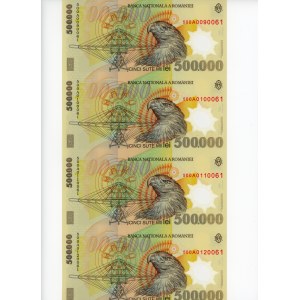 Romania 4 x 500000 Lei 2000 Uncutted Sheet of Notes
