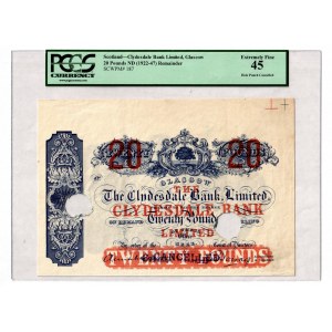 Scotland Clydesdale Bank Limited 20 Pounds 1922 - 1947 (ND) PCGS 45