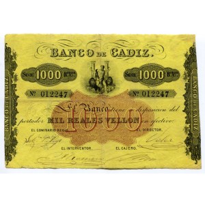 Spain 1000 Reales 1863 Banco de Cadiz