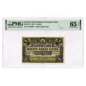 Latvia 1 Rublis 1919 PMG 65 EPQ