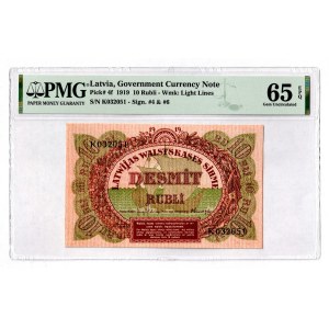 Latvia 10 Rubli 1919 PMG 65 EPQ