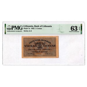 Lithuania 1 Centas 1922 PMG 63 EPQ