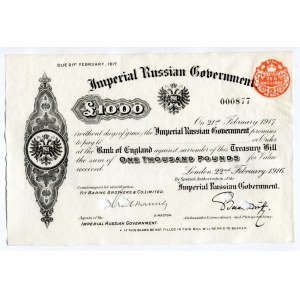 Russia Imperial Loan in London 1000 Pounds 1916
