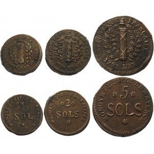 German States Mainz 1 - 2 - 5 Sols 1793 French Occupation