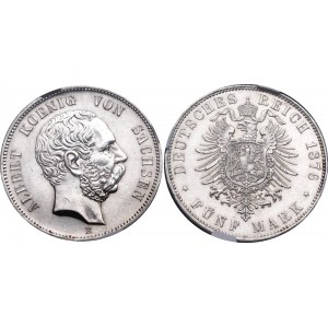 Germany - Empire Saxony 5 Mark 1876 E NGC MS 64