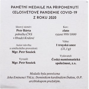 Czech Republic Plague Gold Medal 2020 COVID-19