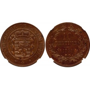 Luxembourg 10 Centimes 1865 A NGC MS 62 BN