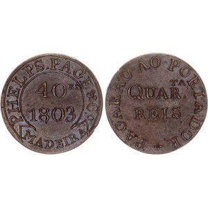 Portugal Madeira Islands 40 Reis 1803 Private Token Coinage