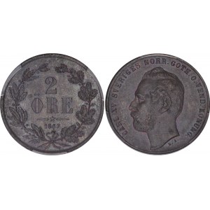 Sweden 2 Ore 1867 LA PCGS MS 64
