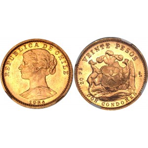 Chile 20 Pesos 1964 So NGC MS 64