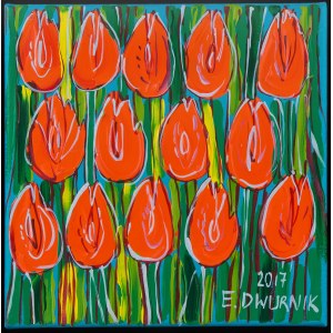 Edward Dwurnik (1943 Radzymin - 2018 Warszawa), Pomarańczowe tulipany, 2017