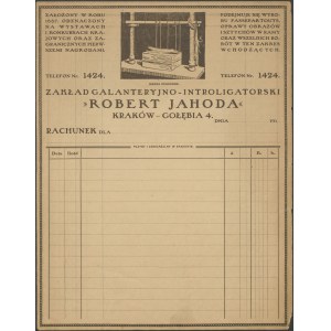 [czysty rachunek] Zakład galanteryjno-introligatorski Roberta Jahody [przed 1920]