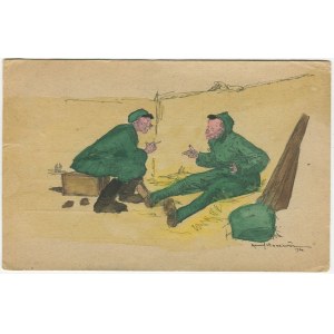 [pocztówka] MACKIEWICZ Kamil - Żołnierze w okopie [1920]