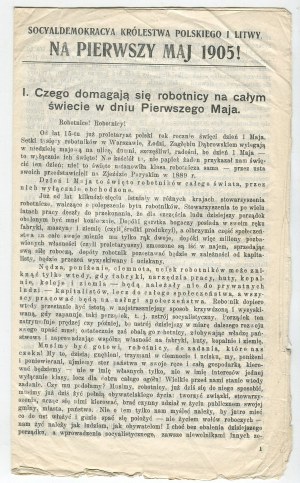 [druk ulotny] Na pierwszy maj 1905 r. [Socjaldemokracja Królestwa Polskiego i Litwy]