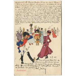 [pocztówka] Bal kostiumowy. Karta z korespondencją Jerzego Smoleńskiego do Tadeusza Smoleńskiego [1905]